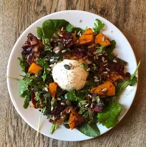 Cooking with FRAM: Burrata Salad with Crispy Bath Chaps, Old Win Pesto & Roasted Squash